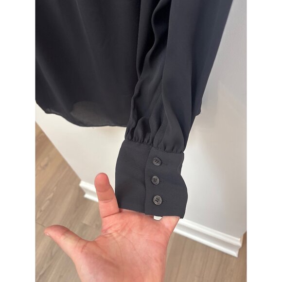 Kate Spade New York Black Ruffle High Neck Blouse Size M 100% Polyester Dry Clea - Picture 5 of 6